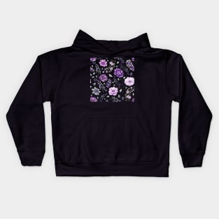 Seamless Pattern of Watercolor Flowers and Berries Kids Hoodie